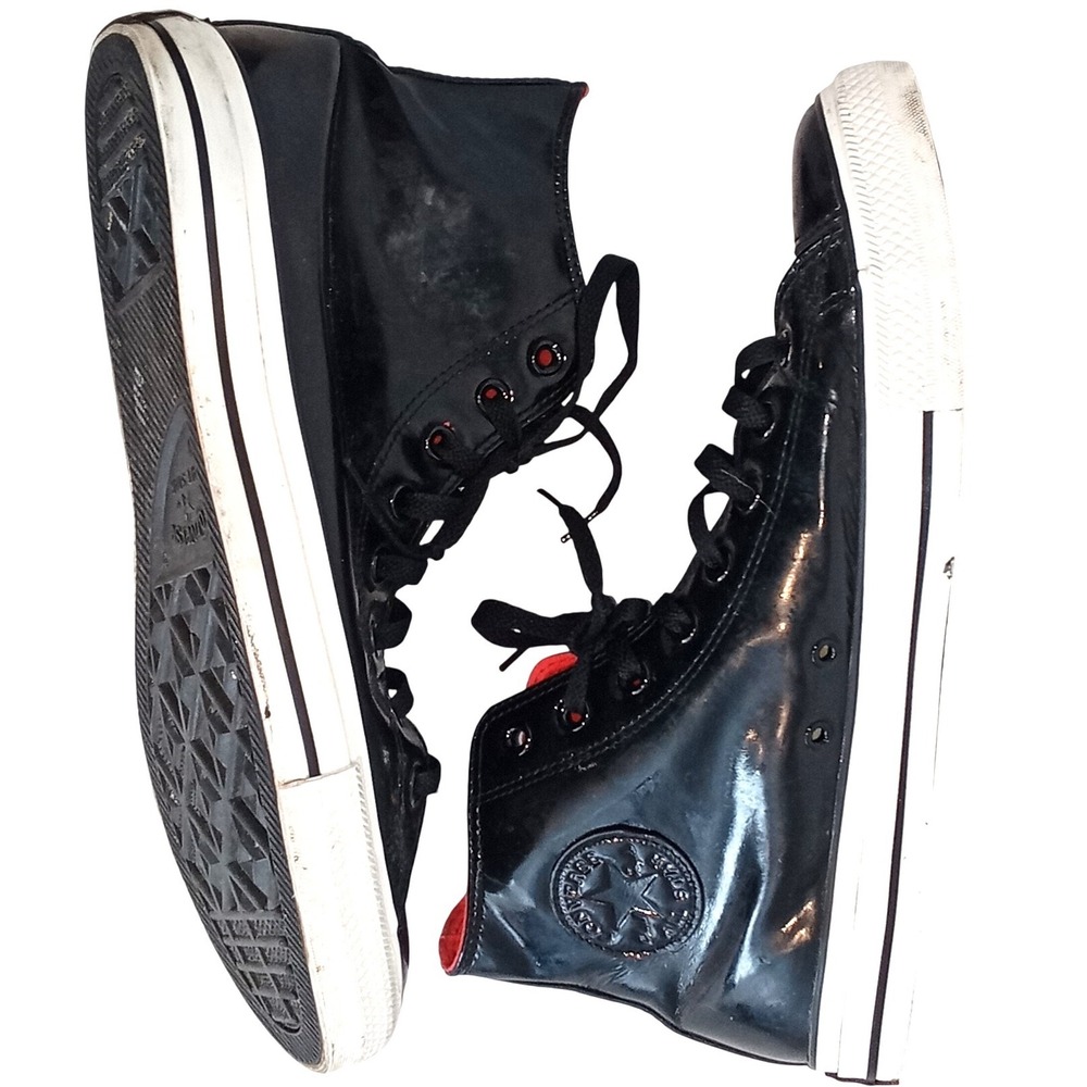 Converse Chuck Taylor All Star High Top Black Patent Leather Red Lining Sneakers
